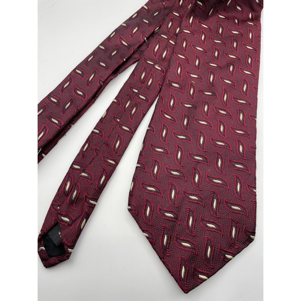 Innocenti Italy for Tom James Mens Burgundy Silk Geometric Paisley Necktie USA